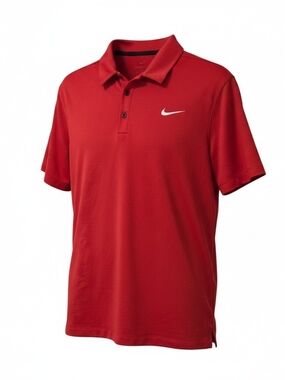 Nike Dri-FIT Men’s Medium Red Performance Golf Polo Shirt White Swoosh